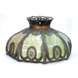 CIRCA 1930's LARGE PIERCED GILT METAL AND MARBLED/VARIEGATED GREEN GLASS CEILING BOWL OR PENDANT