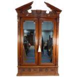 VERY ORNATE LATE 19TH CENTURY CONTINENTAL CARVED WALNUT WOOD HANG WARDROBE with huge architectural