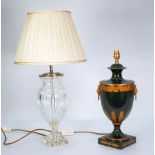 CUT GLASS PEDESTAL VASE PATTERN TABLE LAMP & SHADE, and a MODERN TOLL WARE TABLE LAMP of classical