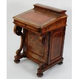 VICTORIAN BURR WALNUTWOOD AND LINE INLAID DAVENPORT DESK, the domed top stationary box above a