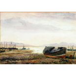 DAVID NEWCOMBE, MACCLESFIELD WATERCOLOUR DRAWING "Waiting for the Tide" Signed and labelled verso