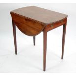 A SMALL GEORGE III MAHOGANY OVAL TOP PEMBROKE TABLE with frieze drawers, standing on square