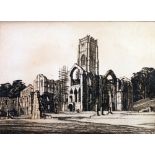 HENRY RUSHBURY ORIGINAL ETCHING Ruined abbey  signed in pencil  9" x 12" (22.8cm  30.4cm)