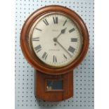 LATE NINETEENTH/EARLY TWENTIETH CENTURY OAK CASED DROP DIAL WALL CLOCK, having single train 8 day