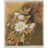 KATHI KUMMER-HIFFER - GERMANY BATIK 'Heckeurdsen' Spray of flowers Mounted and signed, titled and