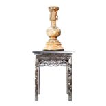 ORIENTAL CARVED HARDWOOD OCCASIONAL TABLE/VASE STAND formerly with marble inlet top now with black