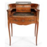 EARLY 20th CENTURY CONTINENTAL MARQUETRY INLAID BRASS MOUNTED LADY'S WRITING DESK OF HORSESHOE FORM,