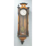 LATE 19th CENTURY VIENNA STYLE WALL CLOCK IN WALNUT PARCEL EBONISED CASE, the white enamel dial with