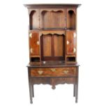 ANTIQUE AND LATER OAK, WALNUT AND STAINED PINE COMPOSITE DRESSER OF SMALL PROPORTIONS, the moulded
