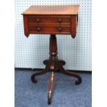 WILLIAM IV MAHOGANY WORK TABLE,  WITH LIFT UP TOP, DRAWER BELOW, ON REEDED COLUMN AND TRIPOD