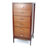 POSSIBLY G PLAN, STYLISH 1970'S TEAK CHEST OF SIX DRAWERS UPRIGHT FORM WITH STILE FEET, 50" (