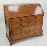 GEORGE III  YEW WOOD  BUREAU, of typical form the interior with green baize lined writing surface