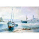 EARL BEAUCHAMP WATERCOLOUR DRAWING  A four masted barque under full sail on a windy day signed and