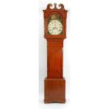 NINETEENTH CENTURY STAINED PINE LONGCASE CLOCK,  the 13" painted Roman dial, with subsidiary dial