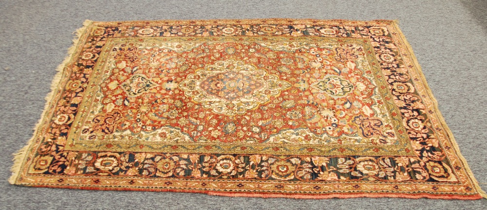 SEMI ANTIQUE KIRMAN PERSIAN RUG,with sky blue , off white and floral diamond shaped centre medallion