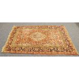 SEMI ANTIQUE KIRMAN PERSIAN RUG,with sky blue , off white and floral diamond shaped centre medallion