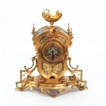 LATE NINETEENTH/EARLY TWENTIETH CENTURY FRENCH GILT BRASS AND CHAMPLEVE ENAMELLED MANTEL CLOCK,