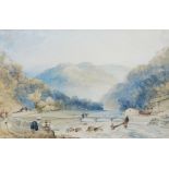 COPLEY FIELDING (1787 - 1855) WATERCOLOUR DRAWING Mountainous landscape with river rapids,