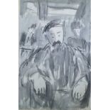JEAN-GEORGES SIMON (1894 - 1968) CHINESE INK DRAWING 'Man with Moustache, Paris 1925' Signed 12 1/4"