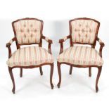 SIX MODERN FRENCH STYLE CARVED WOOD OPEN ARMCHAIRS, all with moulded show wood frames, padded backs,
