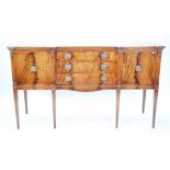 GEORGIAN STYLE MODERN REPRODUCTION TEN PIECE FLAME CUT MAHOGANY AND LINE INLAID DINING ROOM SUITE,