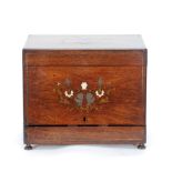 LATE 19TH CENTURY INLAID ROSEWOOD TABLE TOP DRINKS OR LIQUEUR CABINET with hinged top and front