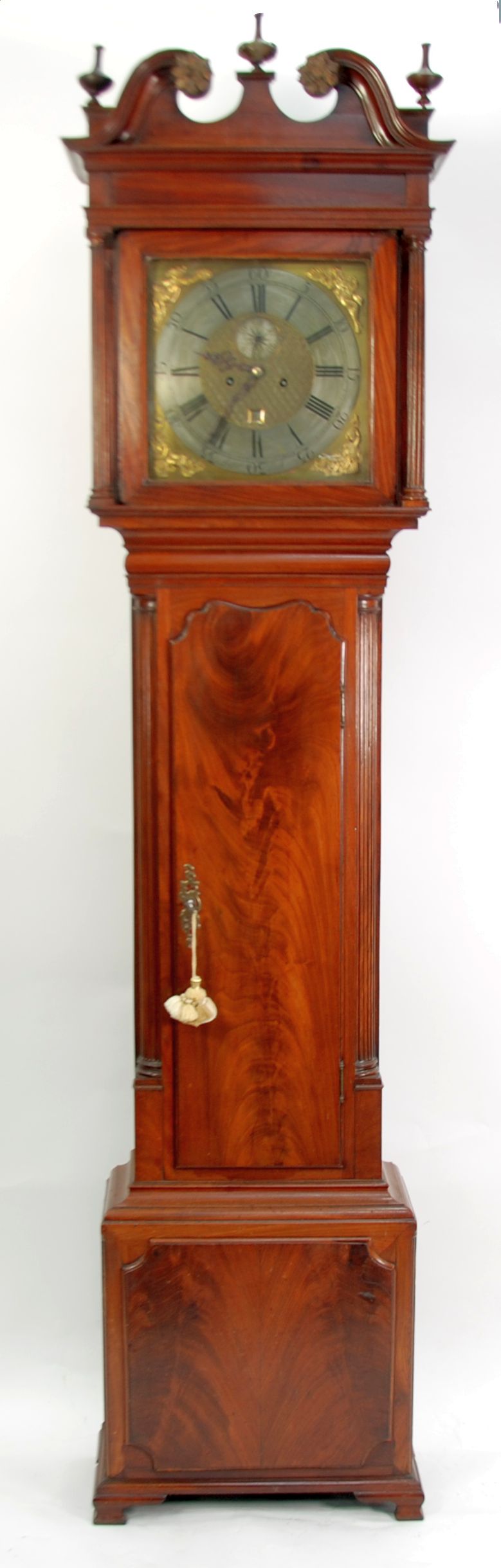 LATE EIGHTEENTH CENTURY MAHOGANY LONGCASE CLOCK, signed Lassel Park, the 13" brass dial with