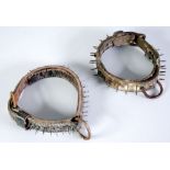 TWO MID NINETEENTH CENTURY CONTINENTAL SPIKED LEATHER DOG COLLARS (2)