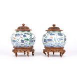 A pair of Chinese blue and white jars, possibly 18th century, painted in underglaze blue with