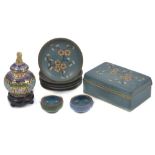 A group of 20th century Chinese cloisonné wares, comprising: a rectangular box and cover worked with