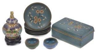A group of 20th century Chinese cloisonné wares, comprising: a rectangular box and cover worked with