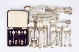 A large quantity of Georgian, Victorian and later solid silver flatware, including, knives, forks