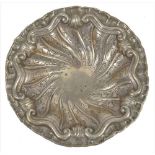 A continental white metal bon-bon dish, marked 800, with embossed scroll pattern . Tarnished and
