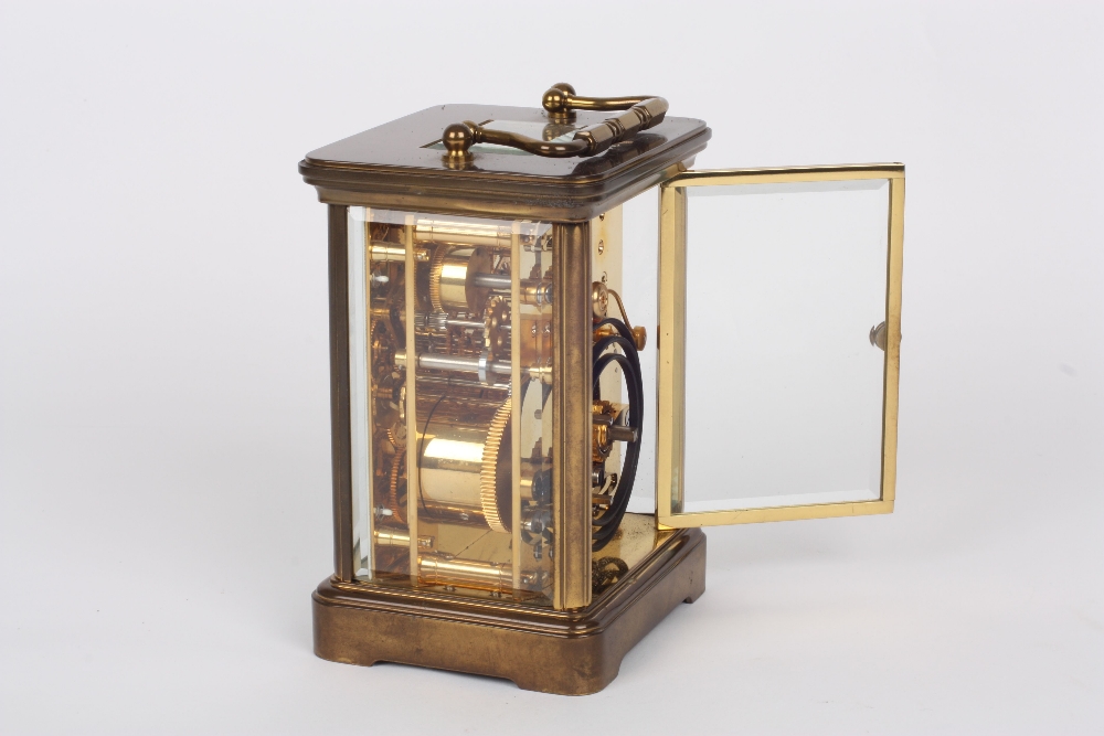 A Modern lacquered brass carriage clock, Swiss with movement signed Matthew Norman No 1750, striking - Image 3 of 4