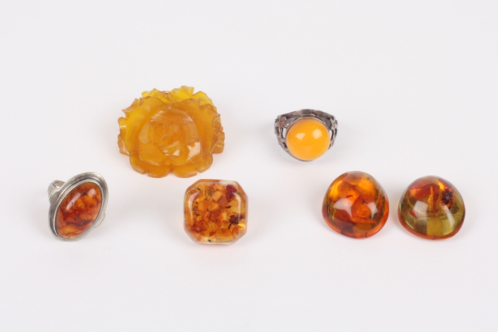 A small collection of amber and amber coloured jewellery, mainly Polish, Modern comprising a pair of
