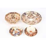 Four pieces of Royal Crown Derby Japan pattern, including an octagonal bowl, a deep dish, two