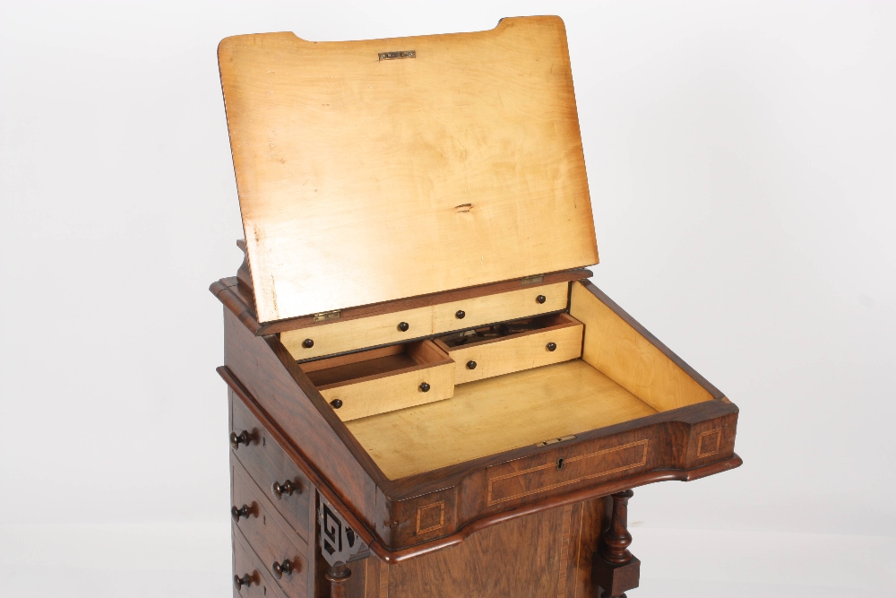 A Victorian walnut veneered davenport, of typical form, with satinwood crossbanding, the lift up top - Image 3 of 4