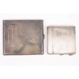 Two engine turned silver cigarette cases, hallmarked Birmingham 1932 and and 1948 (2). 6.2 ozt .