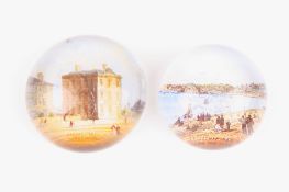 Two glass souvenir paperweights, early 20th century, decorated with scenes of ‘Sailors Home,