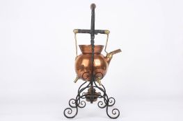 A Christopher Dresser copper spirit kettle on stand, circa 1885, designed by Christopher Dresser for