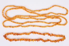 Two amber coloured bead necklaces, late 20th century . Appear to be plastic.
