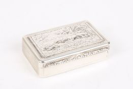 A Georgian silver snuff box with hunting interest, hallmarked London 1825, with silversmiths