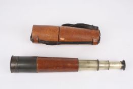 A 19th century day or night brass and leather four draw telescope, signed on the first draw Ross,