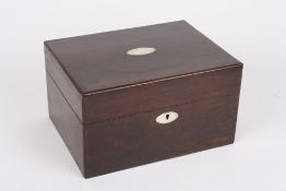 A ladies Victorian rosewood travelling dressing table box, the top opening to reveal a fitted