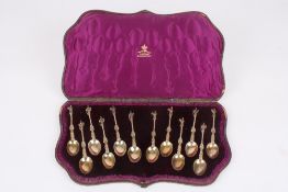A set of twelve Victorian silver gilt apostle spoons, hallmarked London 1878, each terminal with