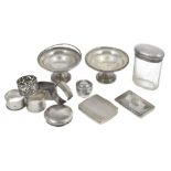 A collection of assorted silver and plated items, comprising a pair of sweetmeat dishes London 1914,