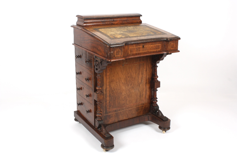 A Victorian walnut veneered davenport, of typical form, with satinwood crossbanding, the lift up top - Image 2 of 4
