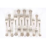 A matched set of six Irish and English Victorian silver dessert forks and a matched set of 6