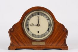 A mahogany veneered mantel clock, signed Elliot London, with Westminster chime, three train