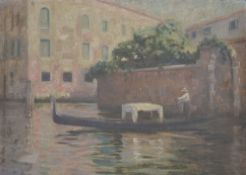 A 20th century oil on canvas of a Venetian scene, unsigned, framed, 32 x 45cm . Could benefit from a